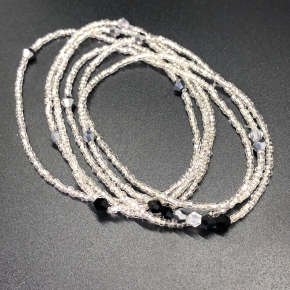 Multi Strand Tiny Silver Glass Seed Beads Stretch Stacking Beaded Bracelets - Picture 9 of 11